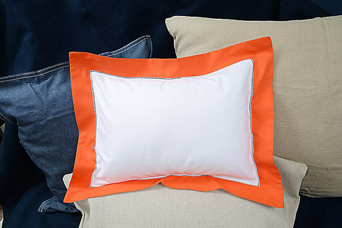 Hemstitch Baby Pillow 12"x16" Orange color border.